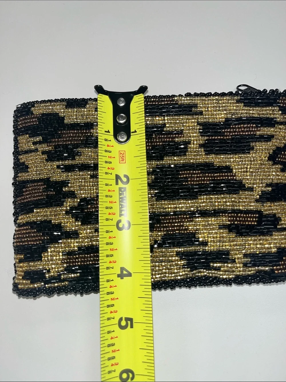 Source Unknown Gold, Black & Brown Beaded Leopard Clutch Evening Bag
